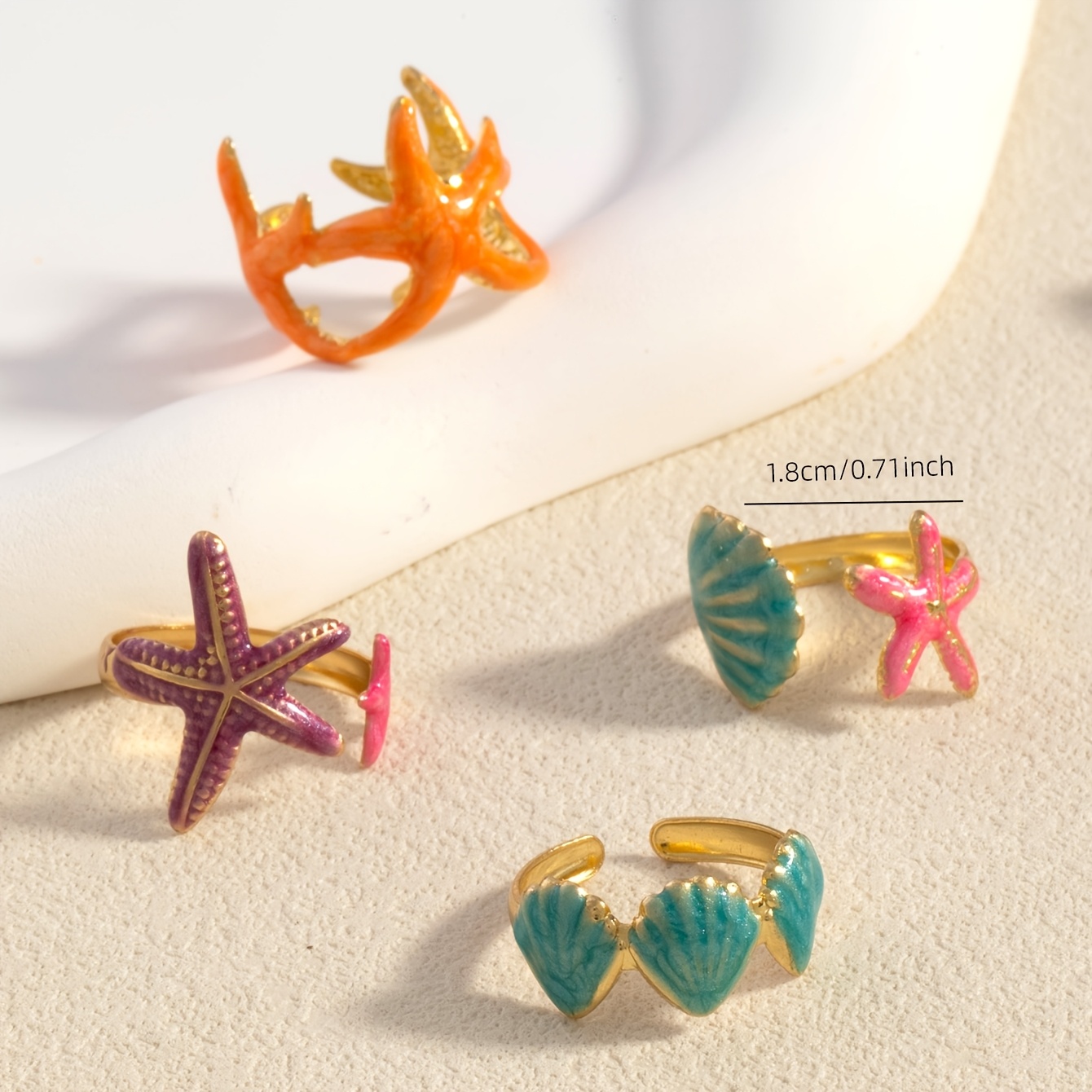 Women's Ocean Beach Vacation Style Starfish Shell Ring Set